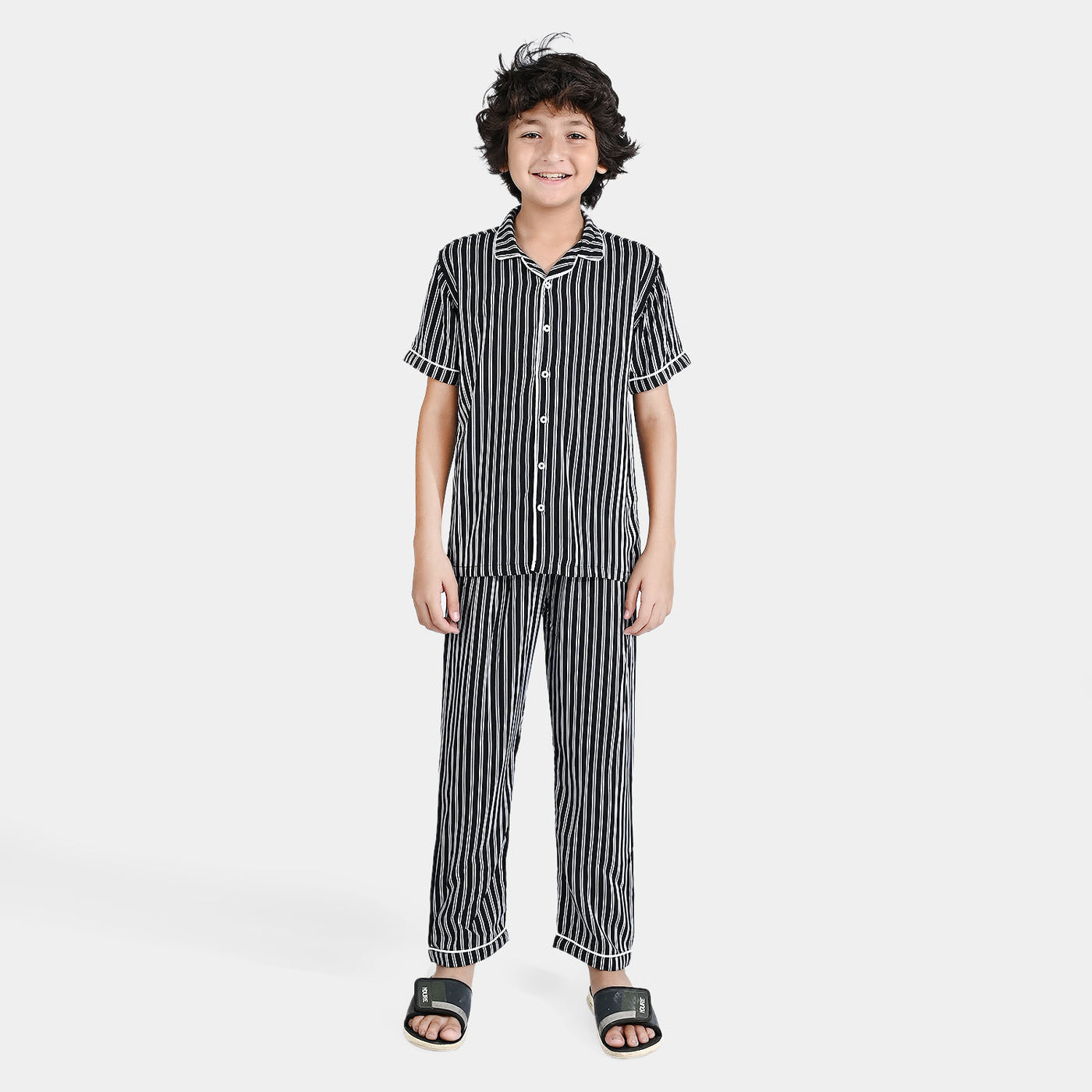 Boys Viscose Nightwear Stripe-Black/White