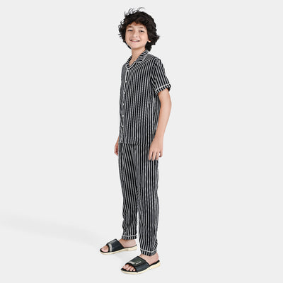 Boys Viscose Nightwear Stripe-Black/White