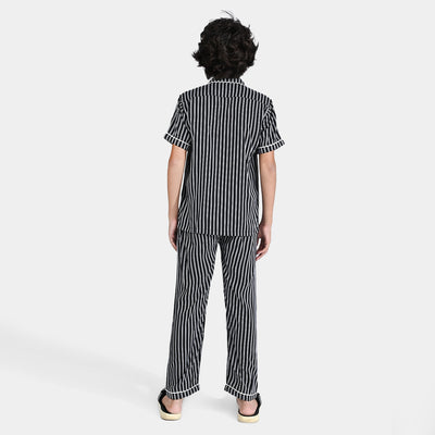 Boys Viscose Nightwear Stripe-Black/White