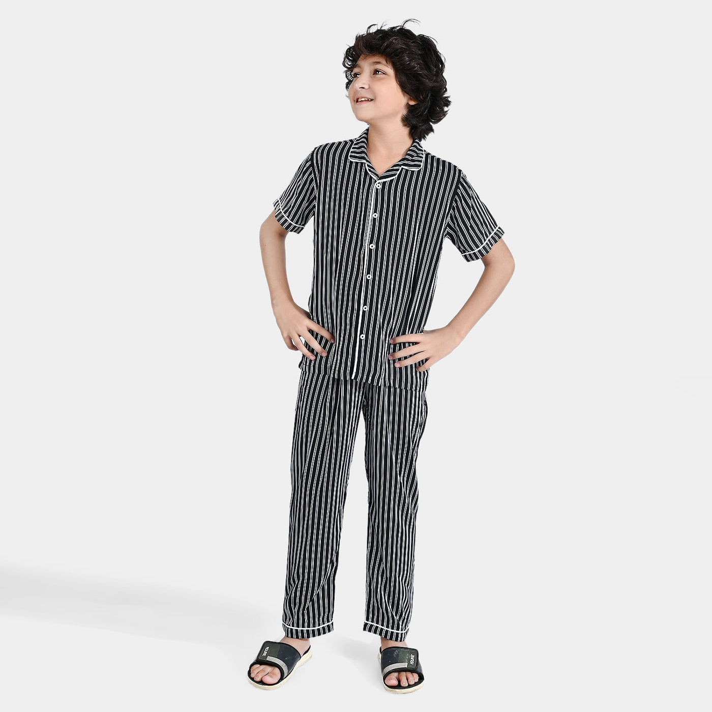 Boys Viscose Nightwear Stripe-Black/White