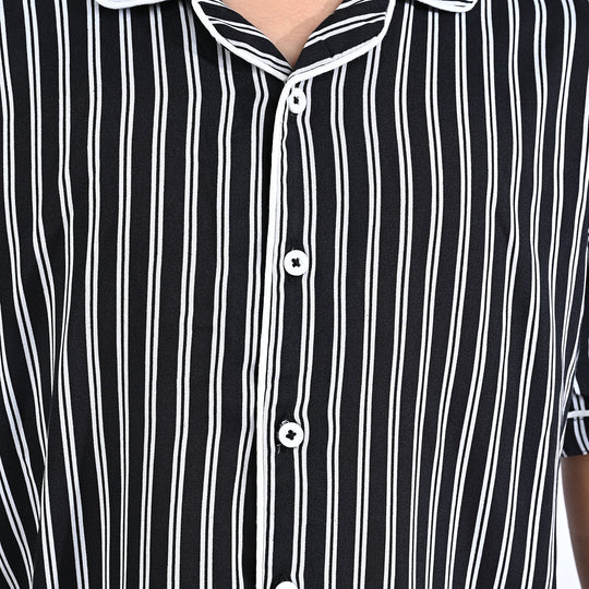 Boys Viscose Nightwear Stripe-Black/White