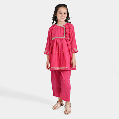 Girls Jacquard 2 PCs Suit Noor-Pink