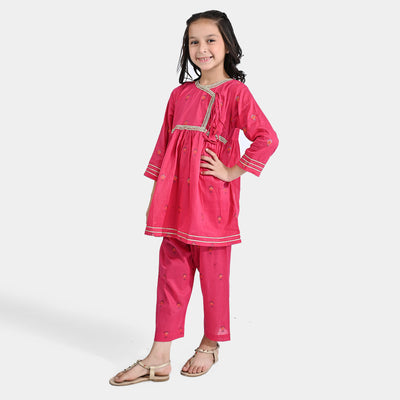 Girls Jacquard 2 PCs Suit Noor-Pink