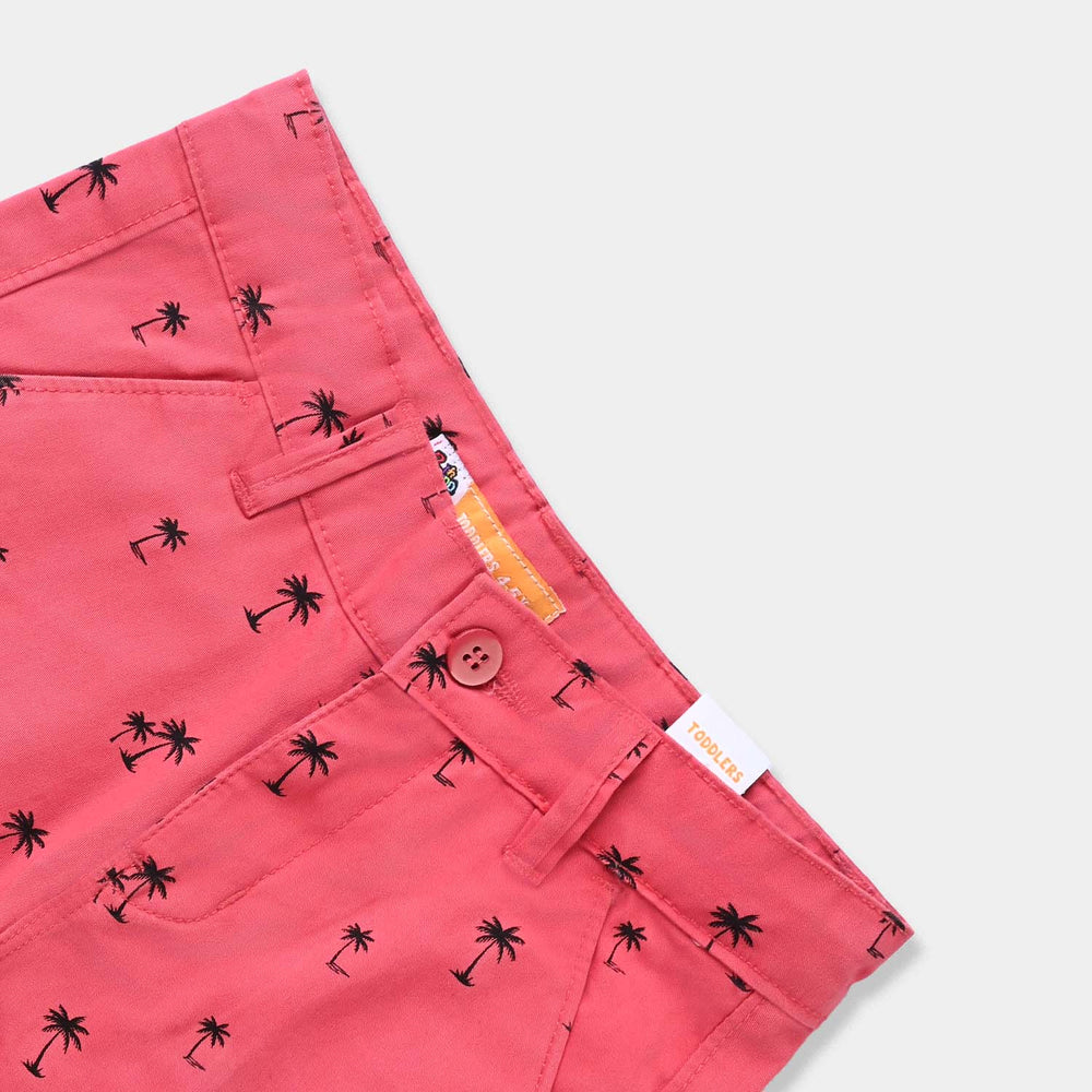 Boys Cotton Twill Short Palm Tree-Pink