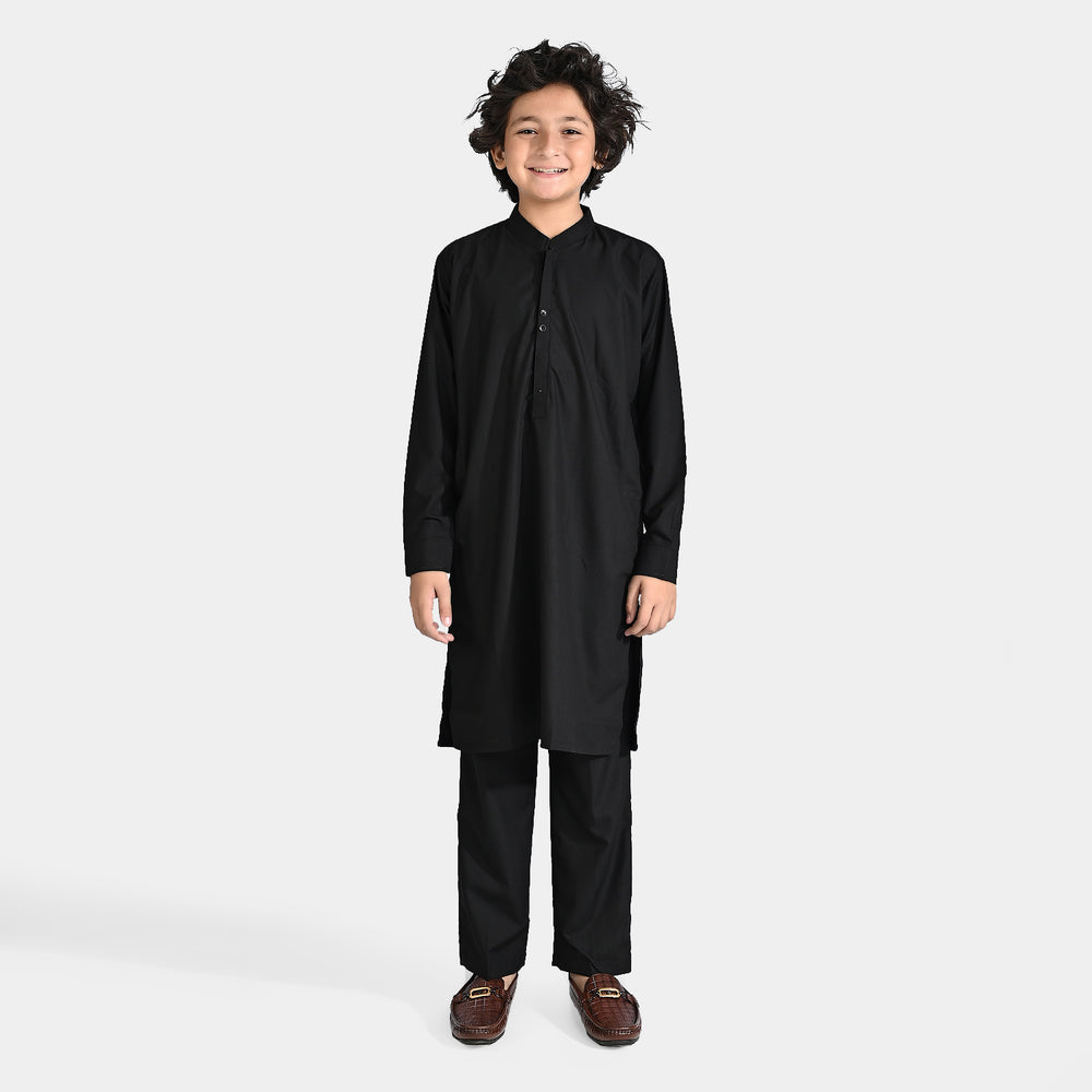 Boys Poly Viscose Pajama Suit (Cut Collar)-BLACK