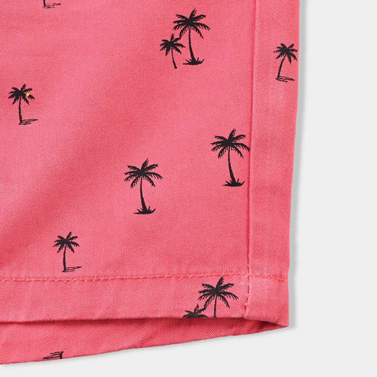 Boys Cotton Twill Short Palm Tree-Pink