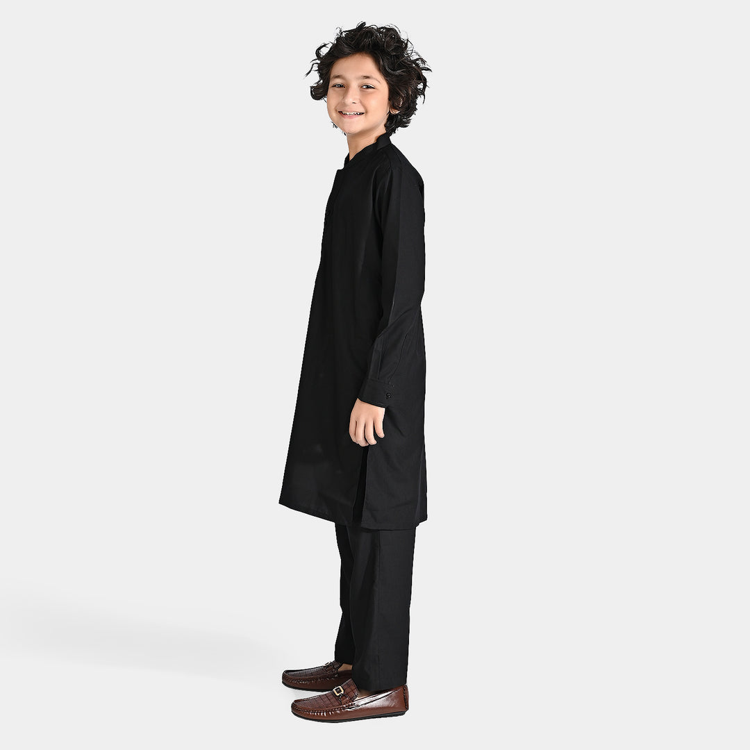 Boys Poly Viscose Pajama Suit (Cut Collar)-BLACK