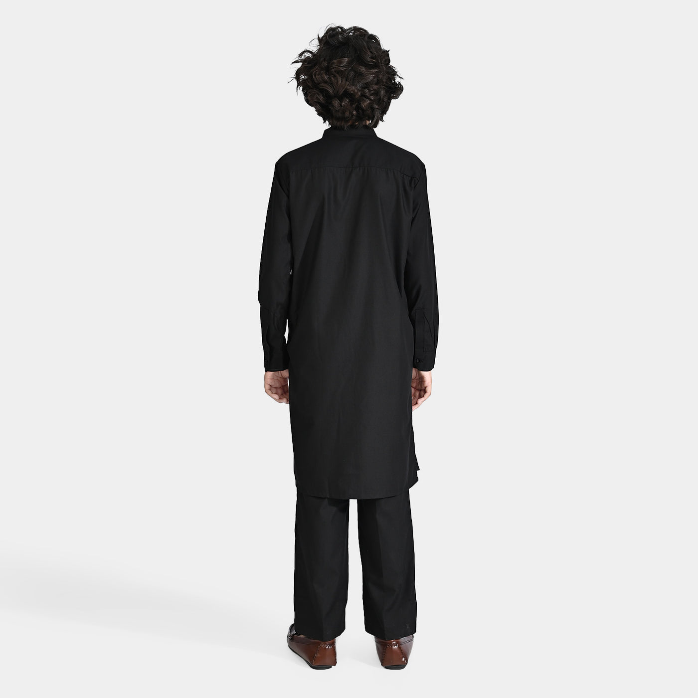 Boys Poly Viscose Pajama Suit (Cut Collar)-BLACK