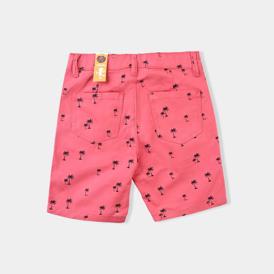 Boys Cotton Twill Short Palm Tree-Pink
