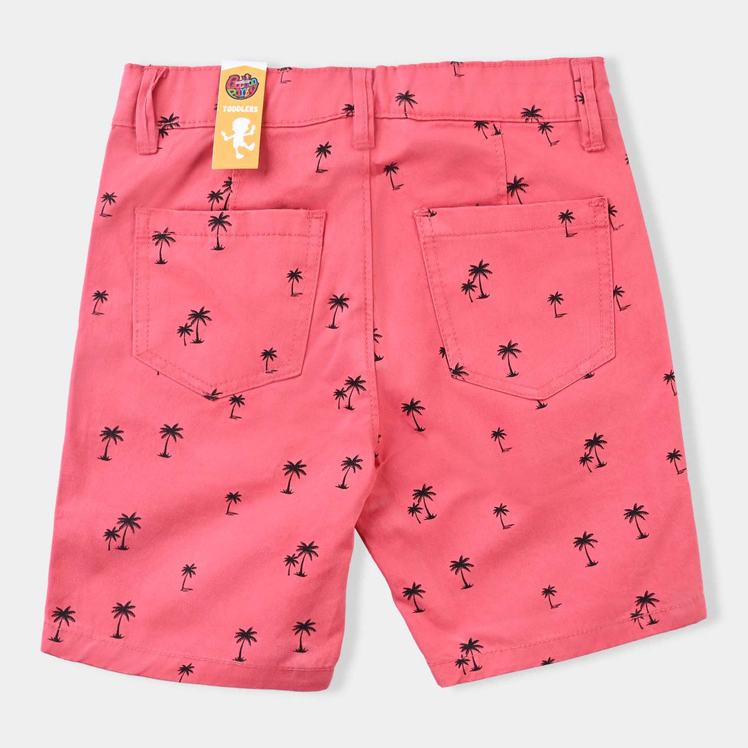 Boys Cotton Twill Short Palm Tree-Pink