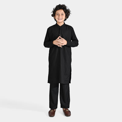 Boys Poly Viscose Pajama Suit (Cut Collar)-BLACK