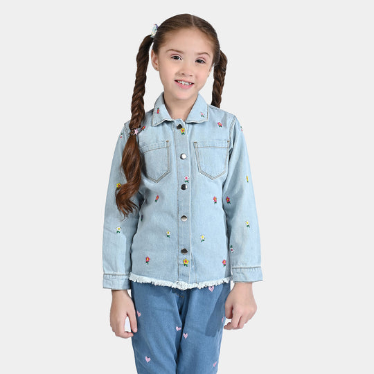 Girls Denim rigid Woven Jacket-LIGHT BLUE