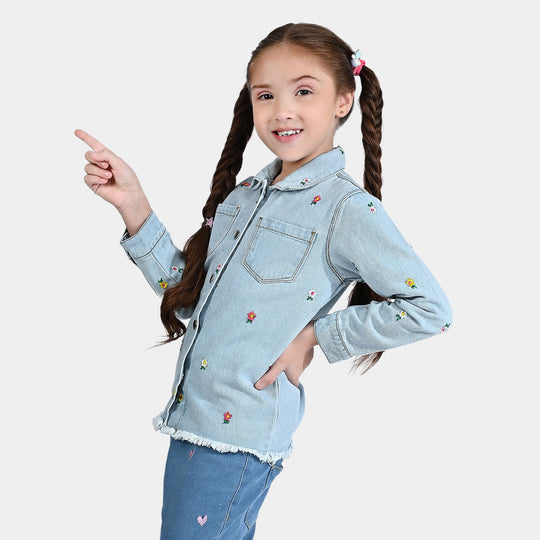 Girls Denim rigid Woven Jacket-LIGHT BLUE