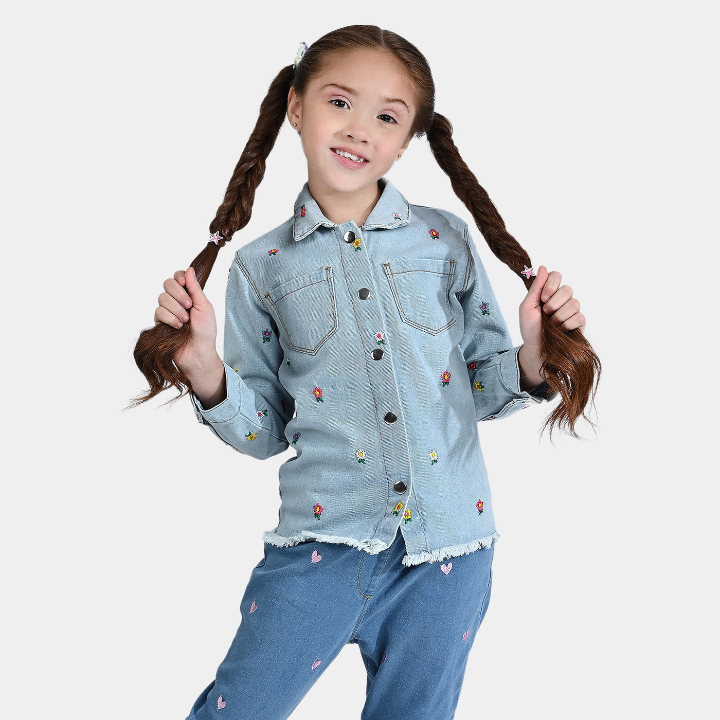 Girls Denim rigid Woven Jacket-LIGHT BLUE