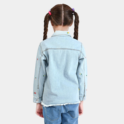 Girls Denim rigid Woven Jacket-LIGHT BLUE