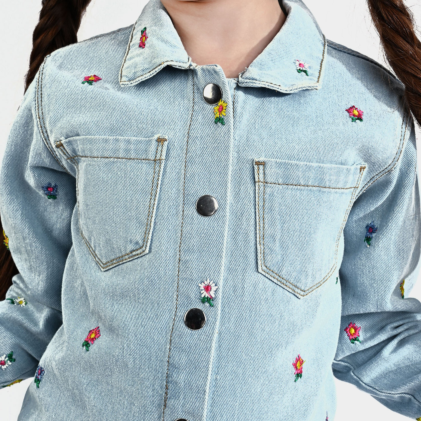 Girls Denim rigid Woven Jacket-LIGHT BLUE