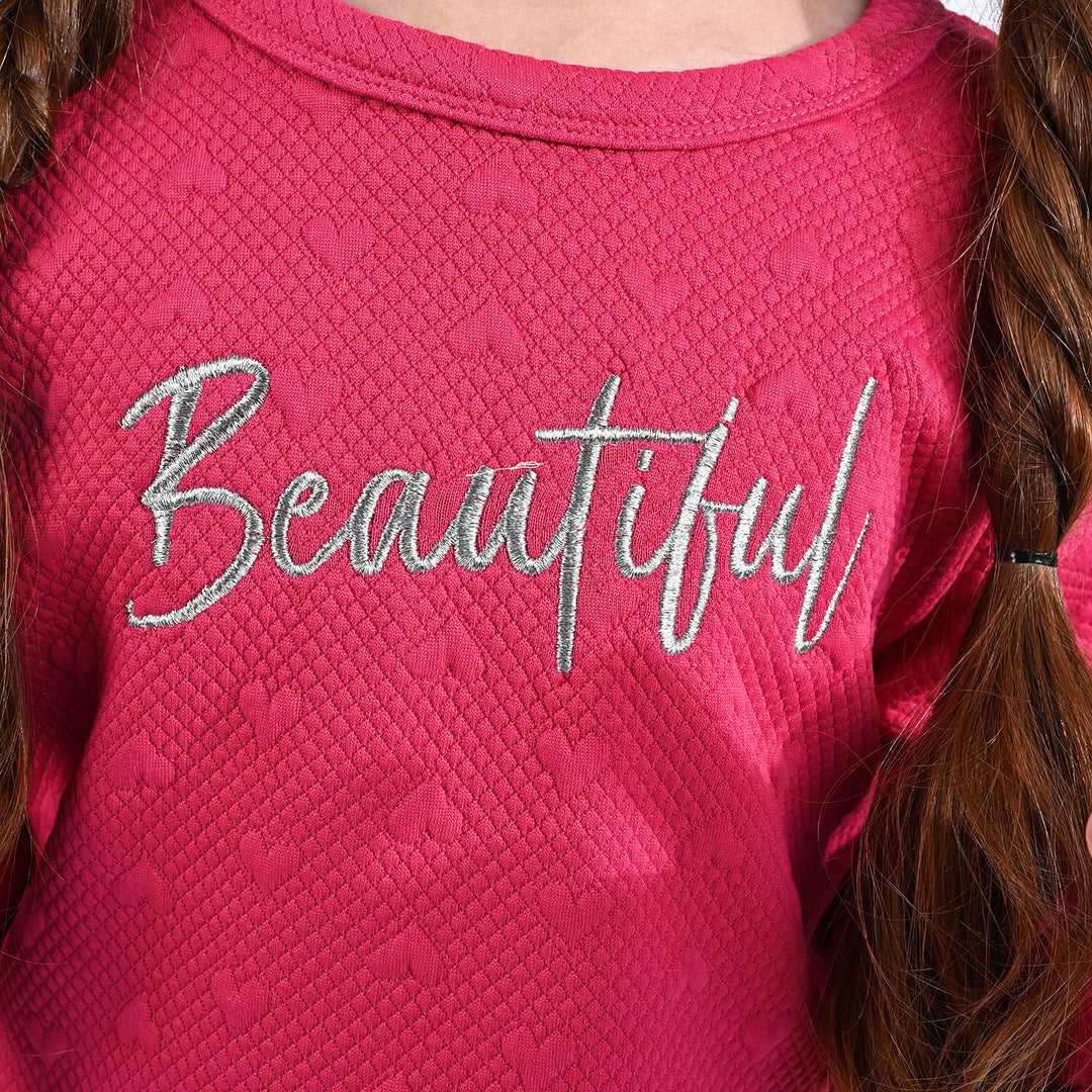 Girls Sherpa Sweatshirt Beautiful-Hot Pink