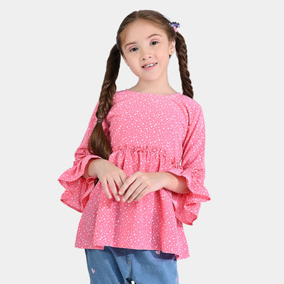 Girls Poly Cotton Casual Top White Dote-Pink