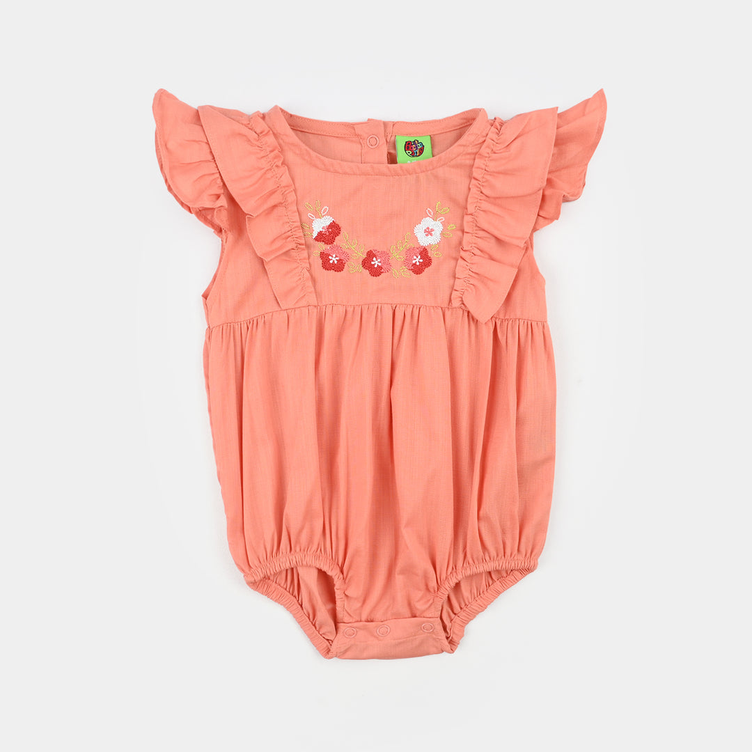 Infant Girls Cotton Slub Woven Romper-Flower Fall-Peach