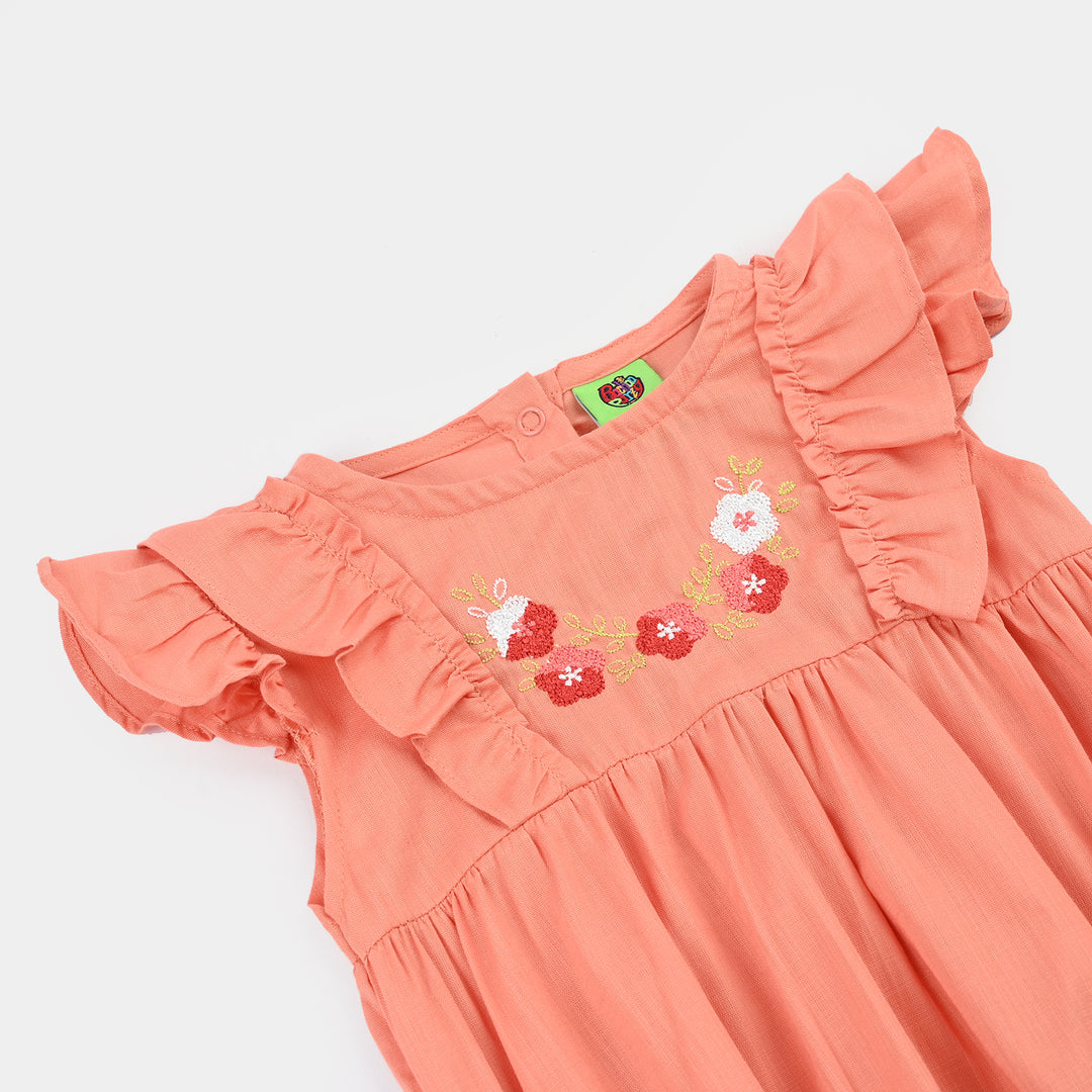 Infant Girls Cotton Slub Woven Romper-Flower Fall-Peach