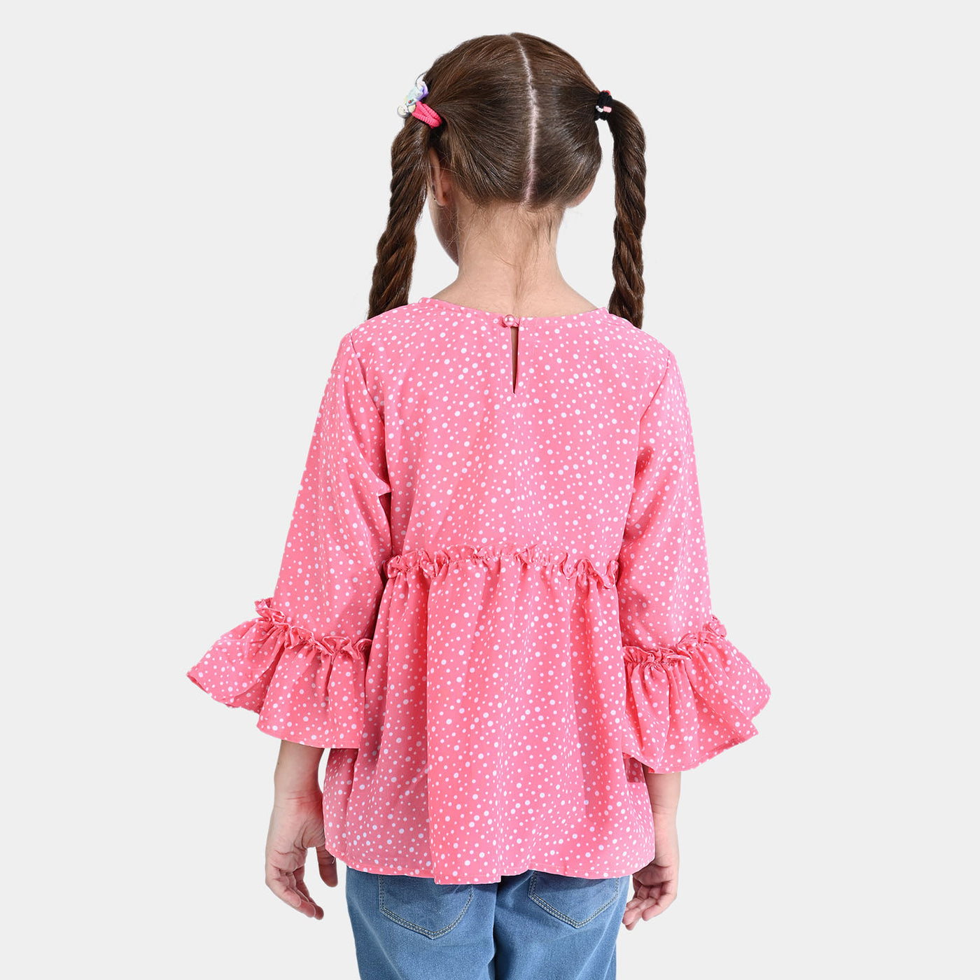 Girls Poly Cotton Casual Top White Dote-Pink