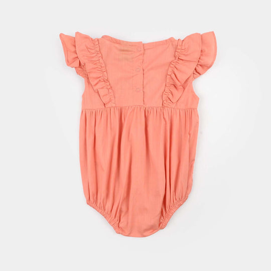 Infant Girls Cotton Slub Woven Romper-Flower Fall-Peach