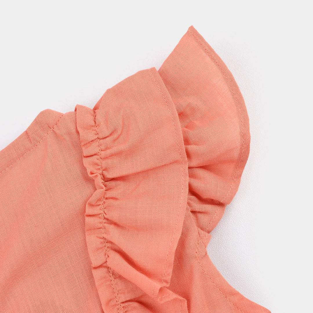 Infant Girls Cotton Slub Woven Romper-Flower Fall-Peach