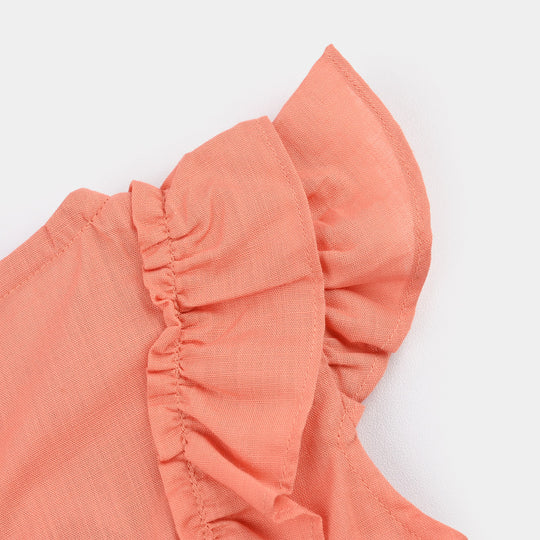 Infant Girls Cotton Slub Woven Romper-Flower Fall-Peach
