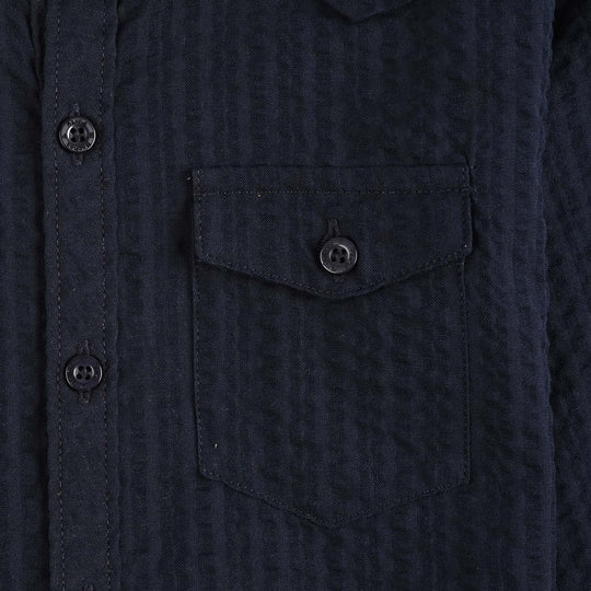 Boys Cotton Shirt F/S (Textured Stripe) - NAVY