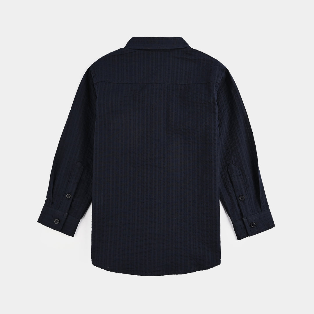 Boys Cotton Shirt F/S (Textured Stripe) - NAVY