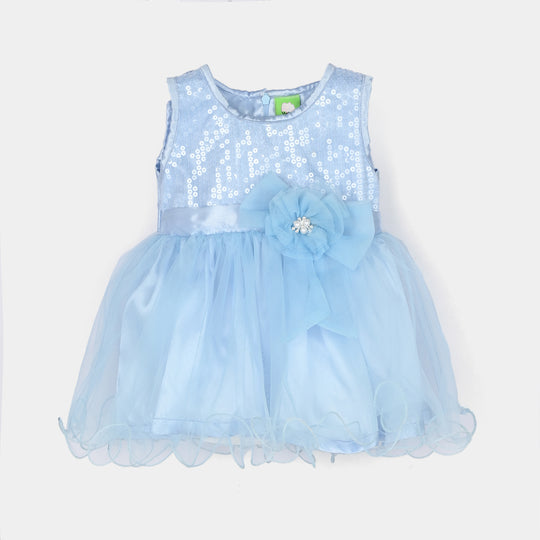 Infant Girls Net Fancy Frock-Snow Flake-Light.Blue