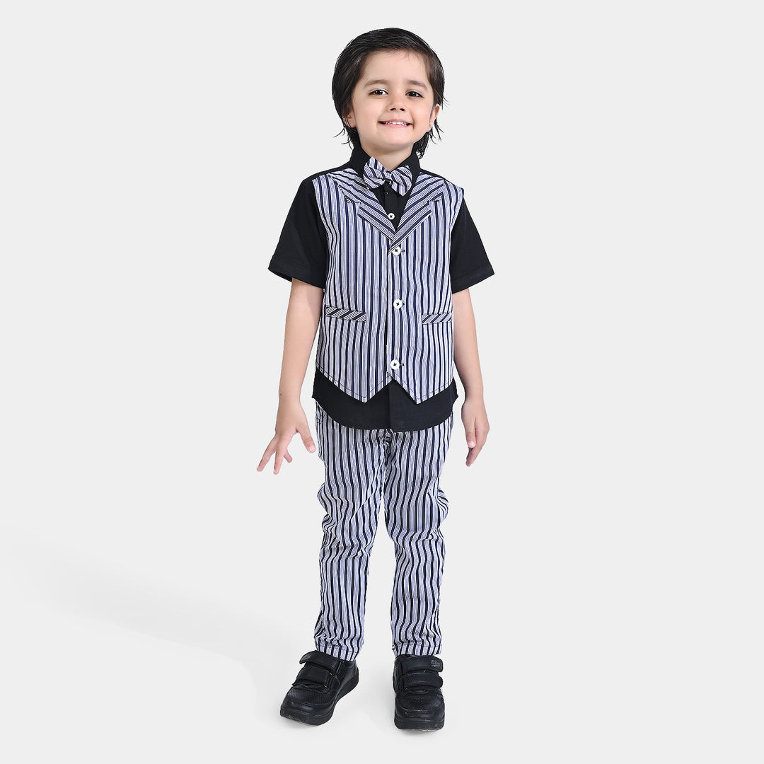 Boys 2PC Suit B&W Stripes-BLACK