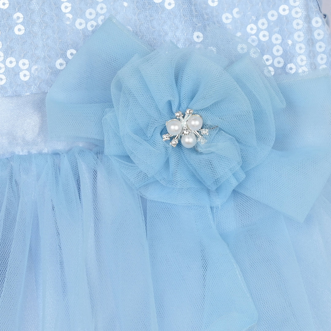 Infant Girls Net Fancy Frock-Snow Flake-Light.Blue