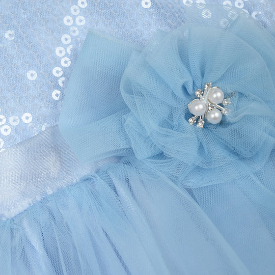 Infant Girls Net Fancy Frock-Snow Flake-Light.Blue
