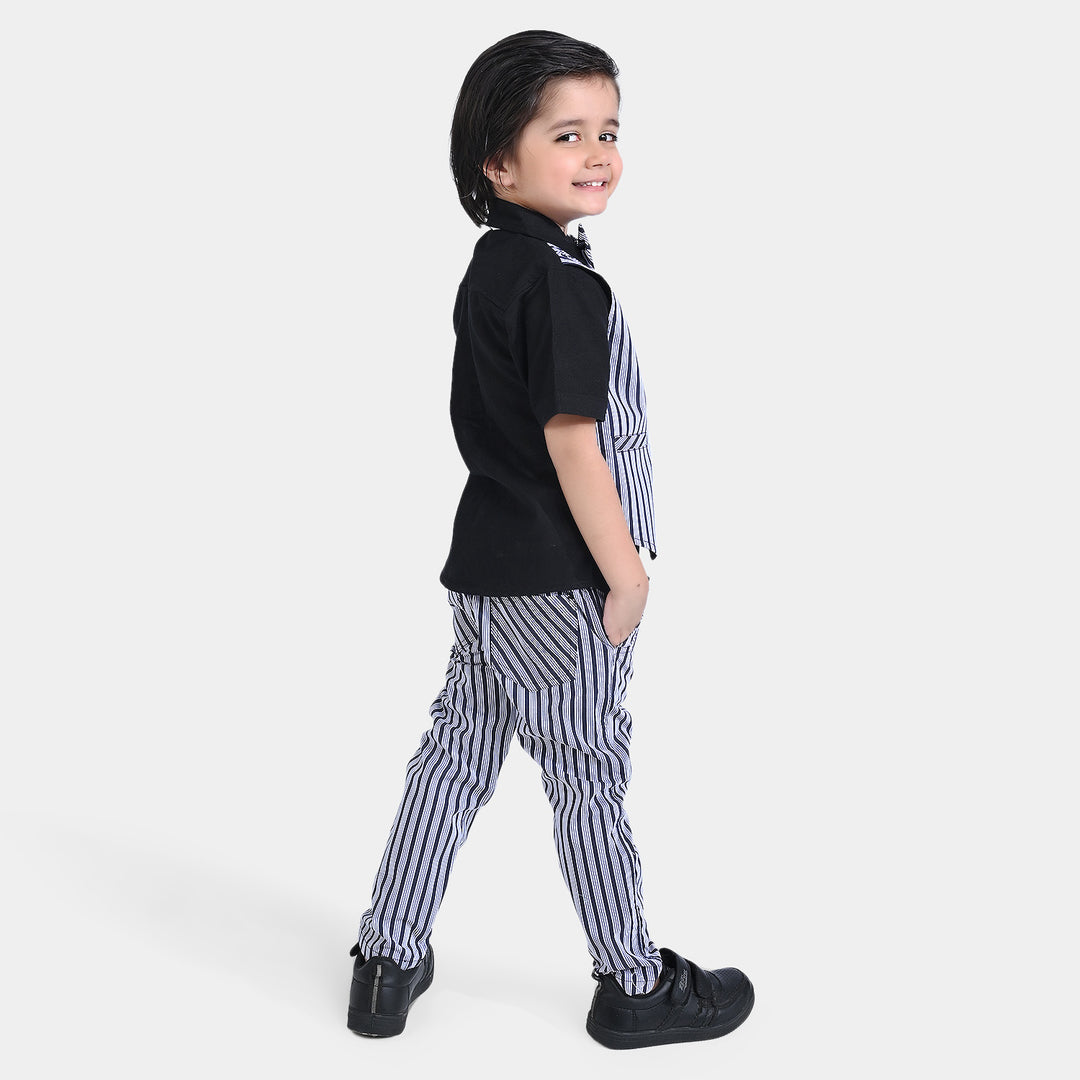 Boys 2PC Suit B&W Stripes-BLACK