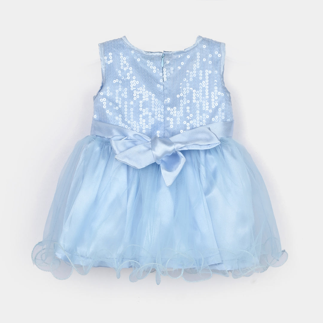 Infant Girls Net Fancy Frock-Snow Flake-Light.Blue