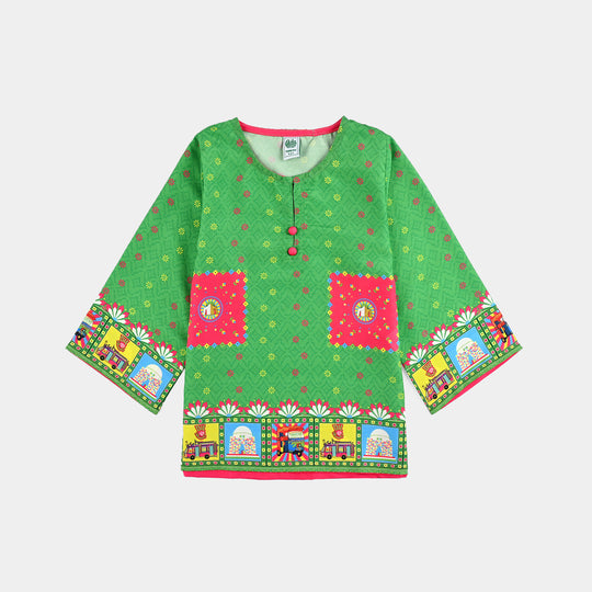 Girls Poly Net Casual Top Dil Dil Pakistan Ind-GREEN