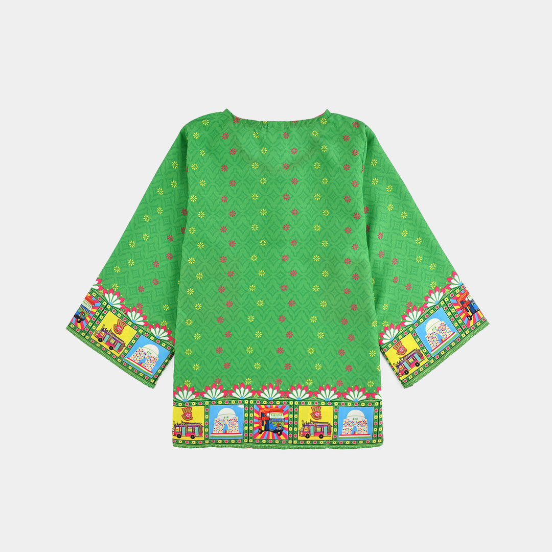 Girls Poly Net Casual Top Dil Dil Pakistan Ind-GREEN