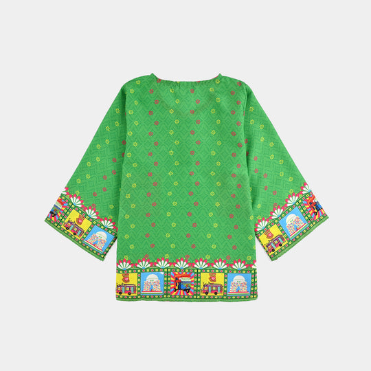 Girls Poly Net Casual Top Dil Dil Pakistan Ind-GREEN