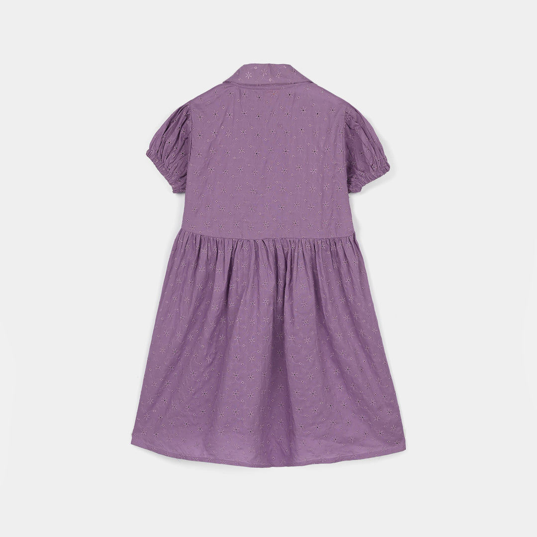 Girls Chicken Kari Embroidered Frock Grape-Purple
