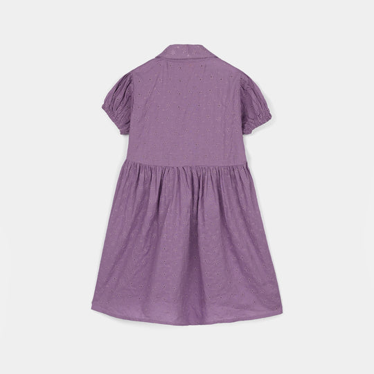 Girls Chicken Kari Embroidered Frock Grape-Purple