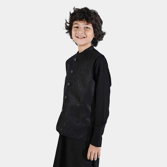 Boys Poly Viscose 3 Piece Suit-BLACK