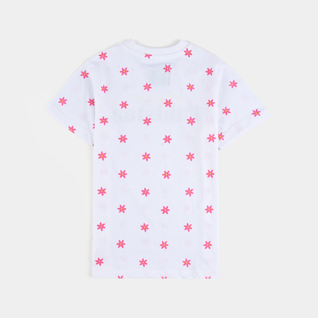 Girls Poly Cotton Jersey T-Shirt H/S  GUL-E-AZADI-Snow White