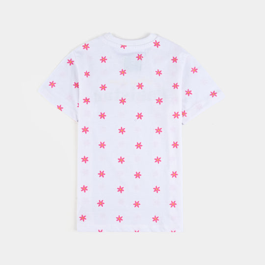 Girls Poly Cotton Jersey T-Shirt H/S  GUL-E-AZADI-Snow White