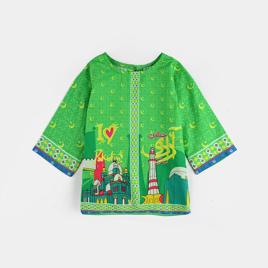 Infant Girls Cotton Printed Kurti Jashn-E-Azadi Ind-L.Green