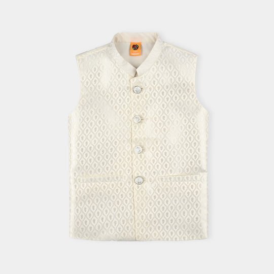Boys Poly Viscose Waist coat (Blended) - Off White