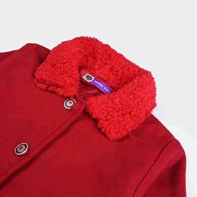 Girls Wool Woven Jacket-Red
