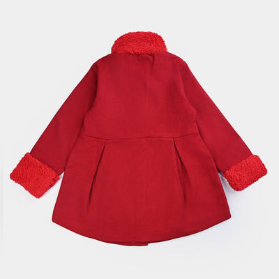 Girls Wool Woven Jacket-Red