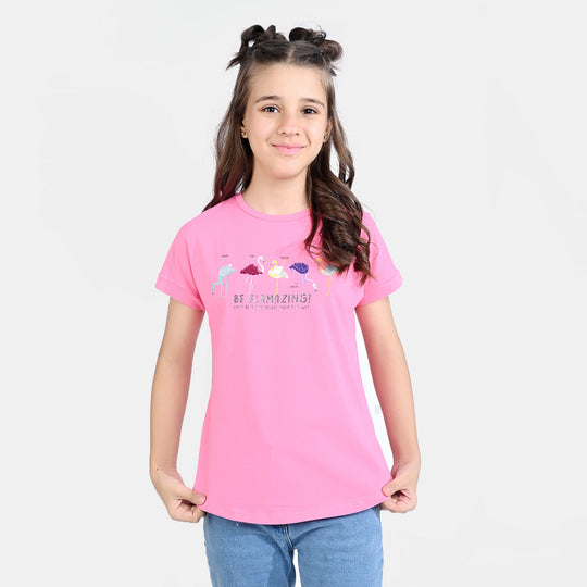 Girls Lycra Jersey T-Shirt-Pink
