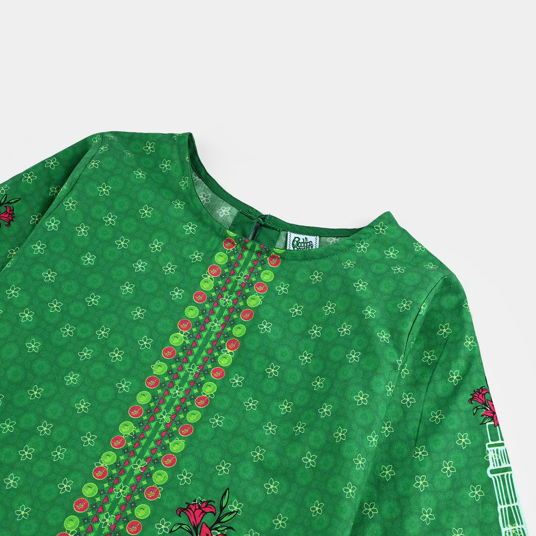 Girls Cotton Printed Kurti Floral Monuments Ind-GREEN